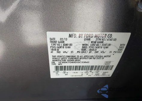 2013 Ford Explorer Xlt z USA, uszkodzony, nr VIN 1FM5K7D85DGC33843